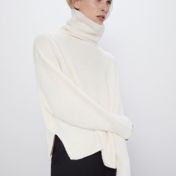 Zara Chunky Drop Shoulder Wool Blend Turtleneck Sweater M - Picture 1 of 13